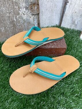 Hari Mari Scouts Flip Flops Teal Tan Women's 8